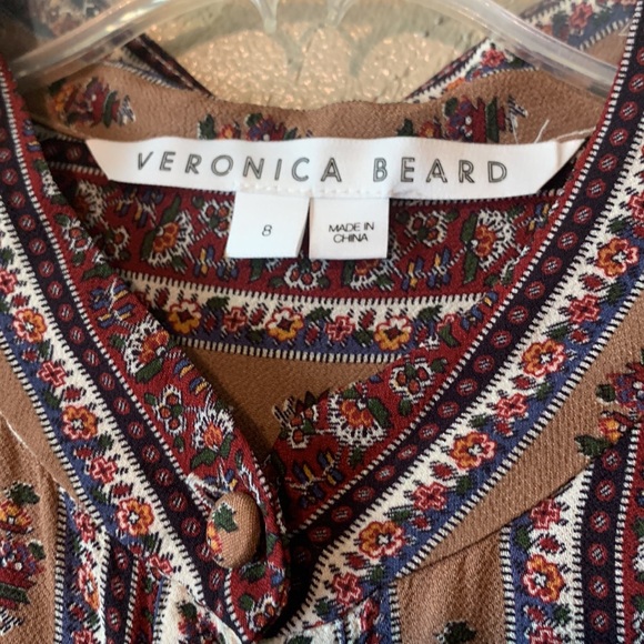 Host Pick πππVeronica Beard size 8 brown cream dark red floral top buttons - Picture 7 of 8